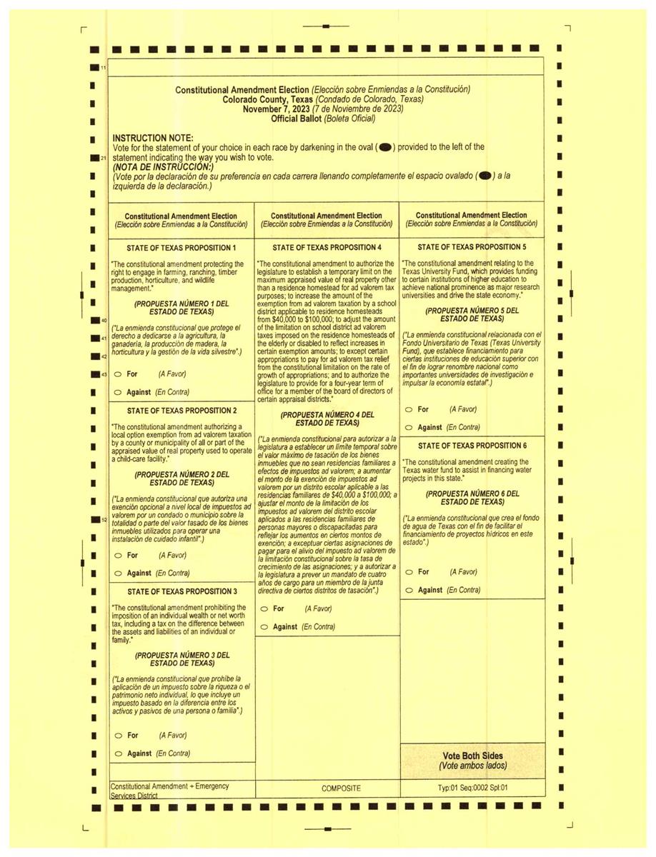 November 7 2023 sample ballot page 1